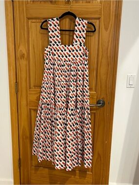 Anthropologie White Dress with Red & Black Lipprint